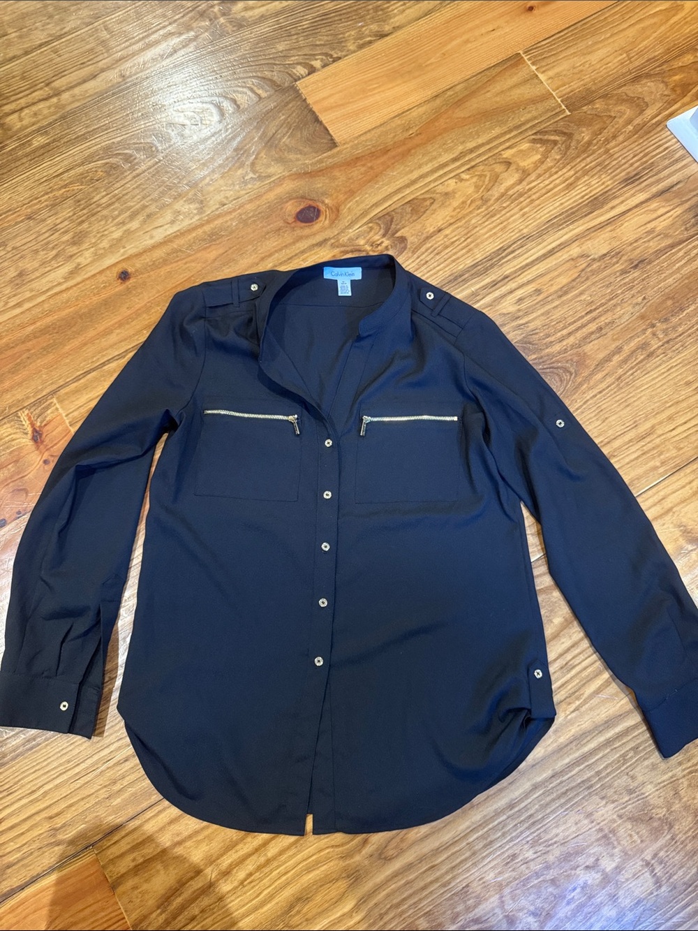 Calvin Klein Black Button-Down Shirt with Gold Accents